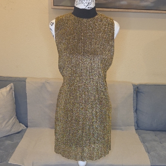 NWT Zara Gold and Black Sleeveless Midi Dress - Picture 5 of 5